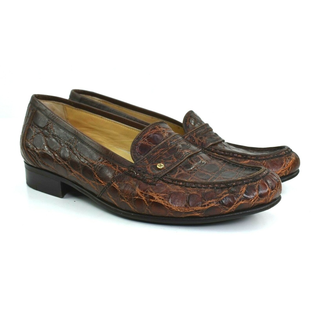BRUNO MAGLI Women's Brown Faux Croc leather loafers Italy Size 5.5